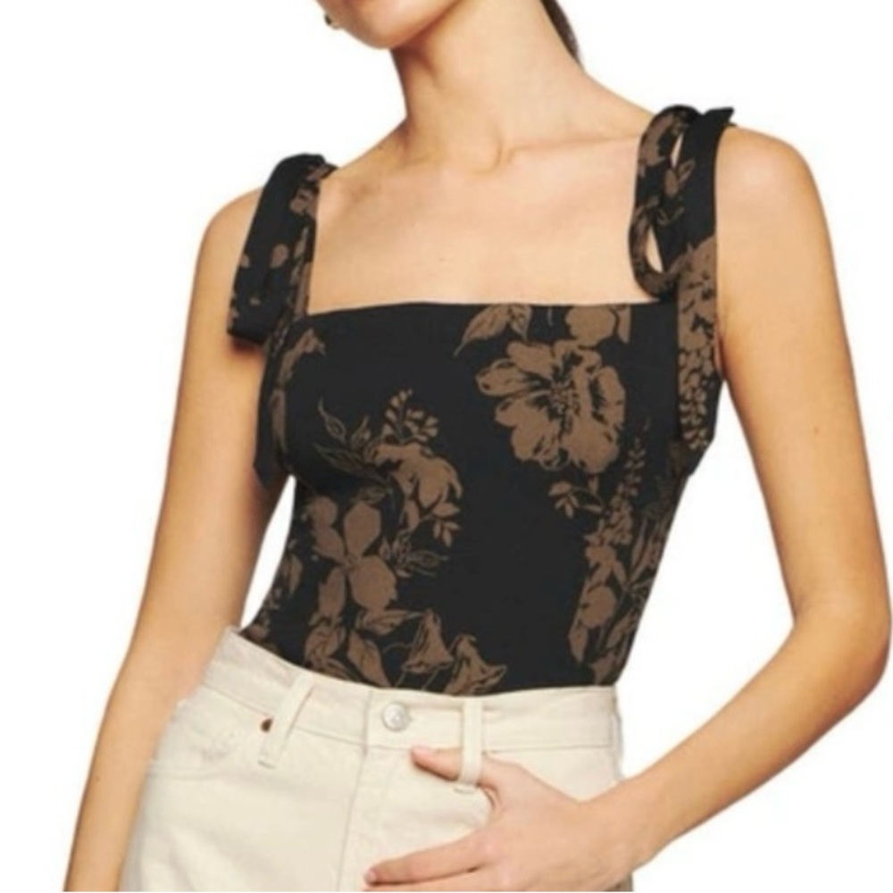 Reformation Tie Sleeve Corset Top in Night Garden Print Size 0